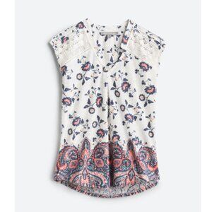 Daniel Rainn Caleena Pleated Shoulder Crochet Detail Knit Top Size Large Shirt